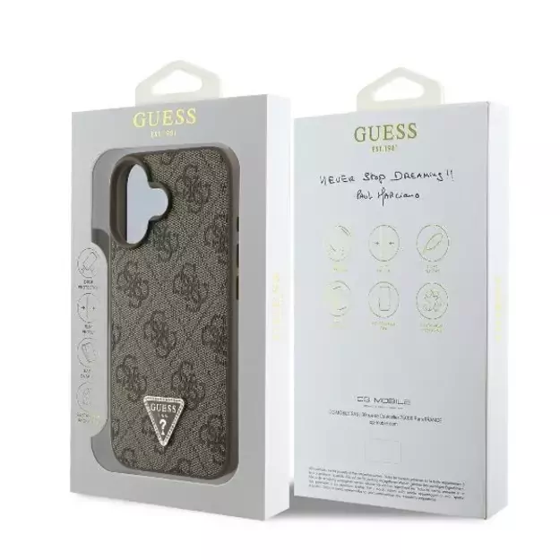 Guess Leather 4G Triangle Strass MagSafe Case for iPhone 16 Plus - Brown 14
