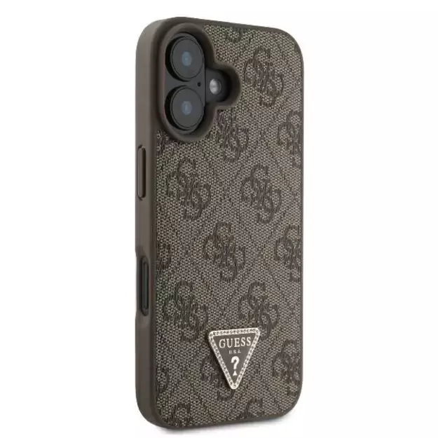 Guess Leather 4G Triangle Strass MagSafe Case for iPhone 16 Plus - Brown 10