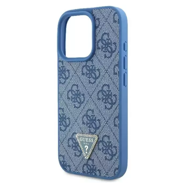 Guess Leather 4G Triangle Strass MagSafe Case for iPhone 16 Pro Max - Blue 12