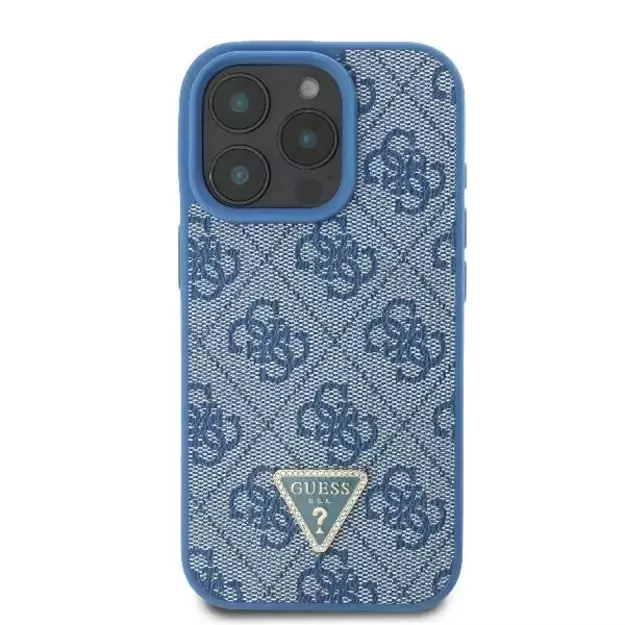 Guess Leather 4G Triangle Strass MagSafe Case for iPhone 16 Pro Max - Blue 9