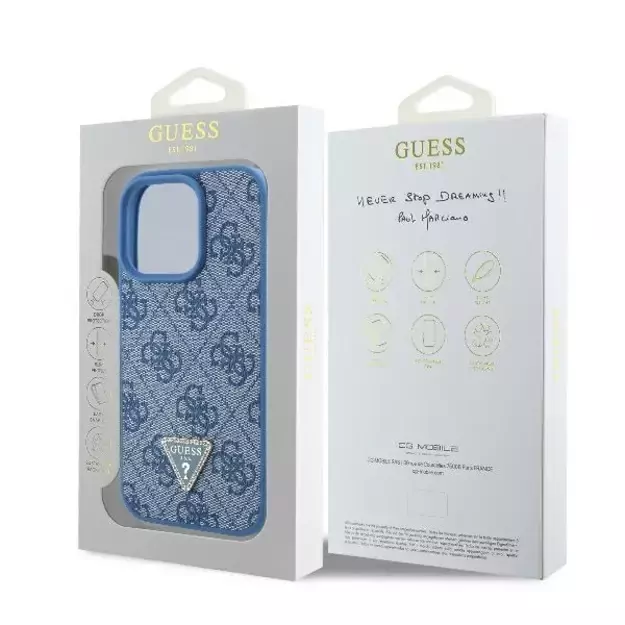 Guess Leather 4G Triangle Strass MagSafe Case for iPhone 16 Pro Max - Blue 14