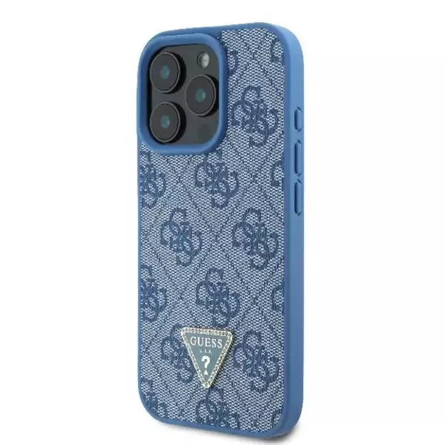 Guess Leather 4G Triangle Strass MagSafe Case for iPhone 16 Pro Max - Blue 8