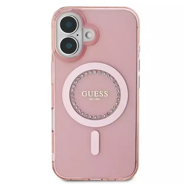 Guess IML Rhinestones MagSafe iPhone 16 Case - Pink 9