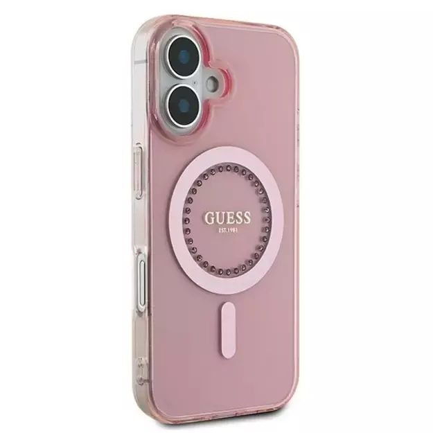 Guess IML Rhinestones MagSafe iPhone 16 Case - Pink 10