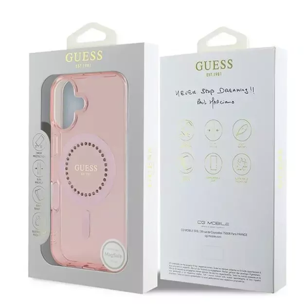 Guess IML Rhinestones MagSafe iPhone 16 Case - Pink 14