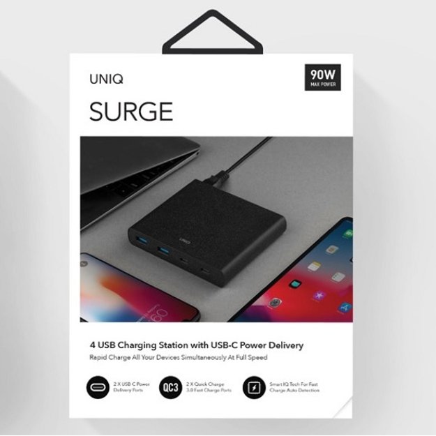 HUB Uniq Surge LITHOS Collective 90W 2xUSB-A QC 3.0 / 2xUSB-C PD 3.0 - black 5