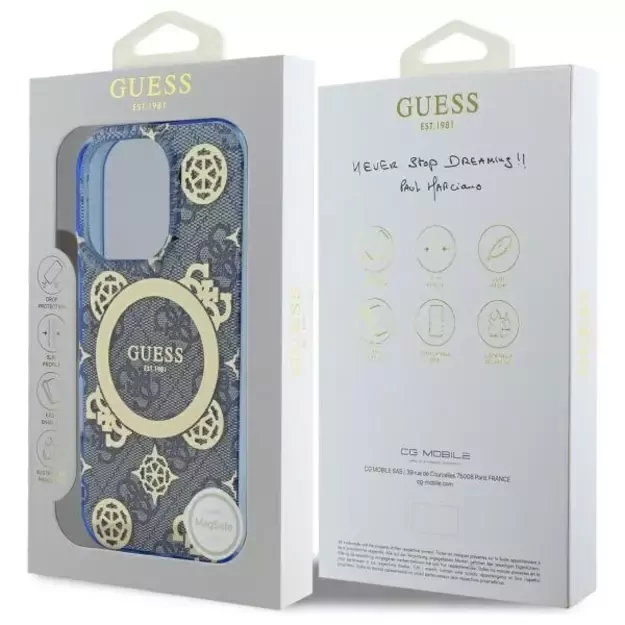 Guess IML Peony On 4G Background MagSafe Case for iPhone 16 Pro - Blue 7
