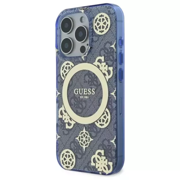 Guess IML Peony On 4G Background MagSafe Case for iPhone 16 Pro - Blue 1