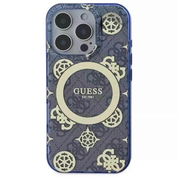 Guess IML Peony On 4G Background MagSafe Case for iPhone 16 Pro - Blue 2