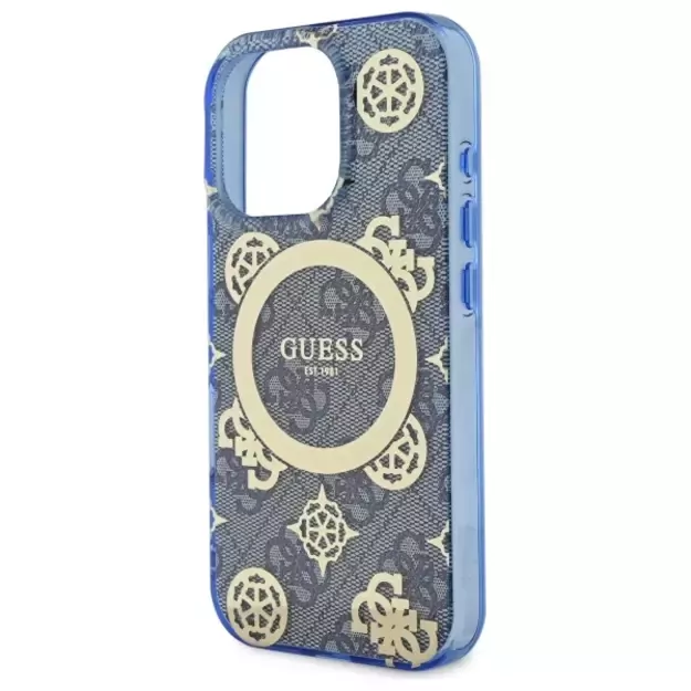 Guess IML Peony On 4G Background MagSafe Case for iPhone 16 Pro - Blue 5