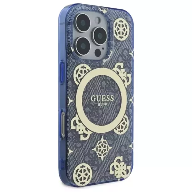 Guess IML Peony On 4G Background MagSafe Case for iPhone 16 Pro - Blue 3