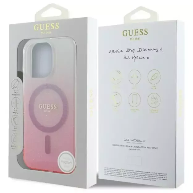 Guess IML Glitter Gradient MagSafe Case for iPhone 16 Pro - Pink 14