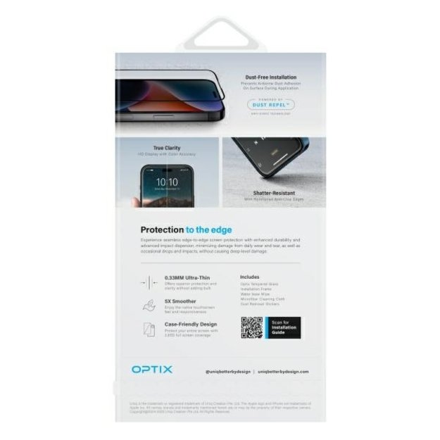 Uniq Optix Matte tempered glass with applicator for iPhone 16 Plus 2