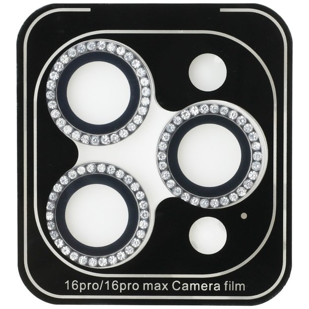 Guess BP Rhinestone 2in1 Screen Protector and Camera Lens Set for iPhone 16 Pro Max - Silver 1