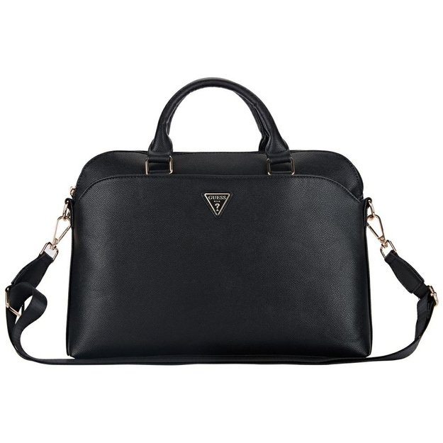 Guess Grained Zipper Pocket Triangle Logo 15&quot  Laptop Bag - Black