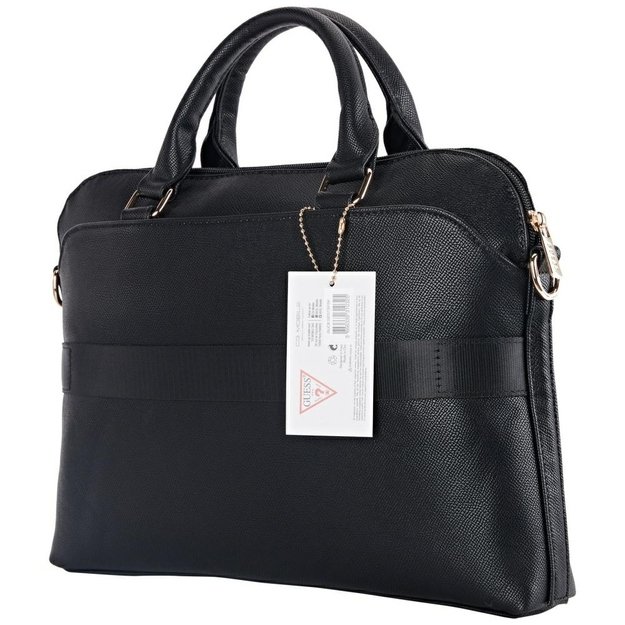 Guess Grained Zipper Pocket Triangle Logo 15&quot  Laptop Bag - Black 3