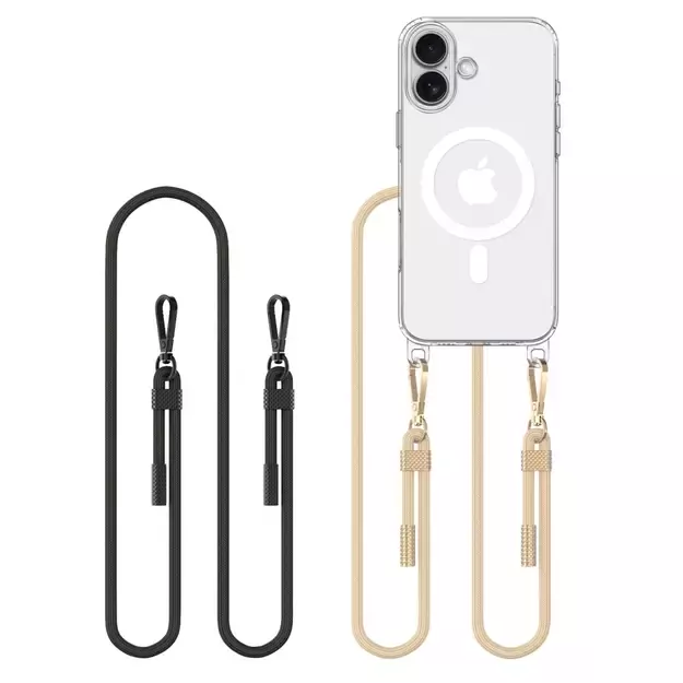 Tech-Protect FlexAir Chain MagSafe iPhone 16 Case - Clear + 2 Lanyards (Black &amp  Taupe)