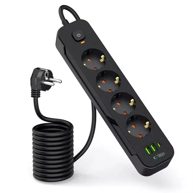 Tech-Protect PCL4X3 Power Strip 4 Sockets 240V + 2xUSB-A + 1xUSB-C 200 cm - Black 7