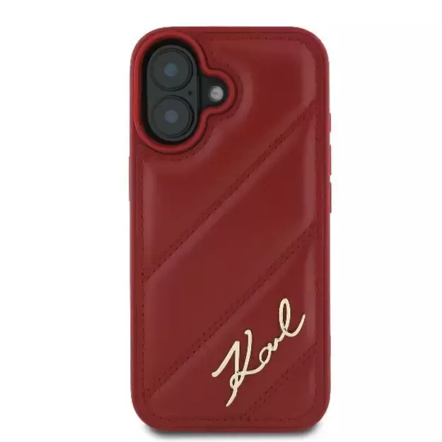 Karl Lagerfeld Diagonal Quilted Script iPhone 16 Case - Red 2