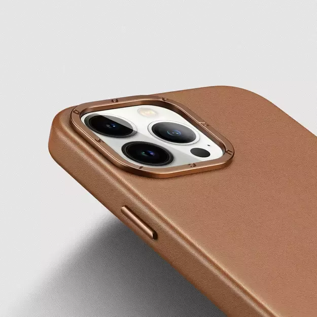 Dux Ducis Grit Leather Case for iPhone 14 Pro Max Elegant Faux Leather Cover (MagSafe Compatible) Brown 7