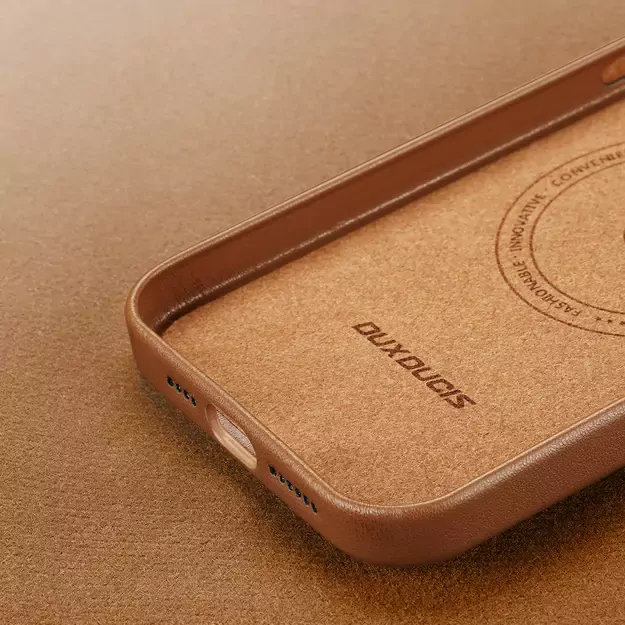 Dux Ducis Grit Leather Case for iPhone 14 Pro Max Elegant Faux Leather Cover (MagSafe Compatible) Brown 9