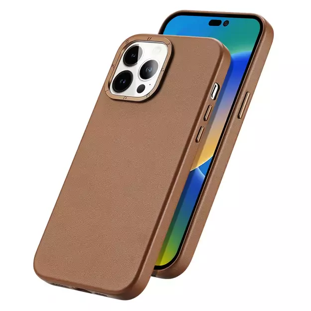 Dux Ducis Grit Leather Case for iPhone 14 Pro Max Elegant Faux Leather Cover (MagSafe Compatible) Brown 1