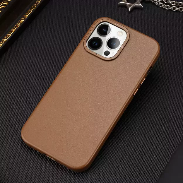 Dux Ducis Grit Leather Case for iPhone 14 Pro Max Elegant Faux Leather Cover (MagSafe Compatible) Brown 10