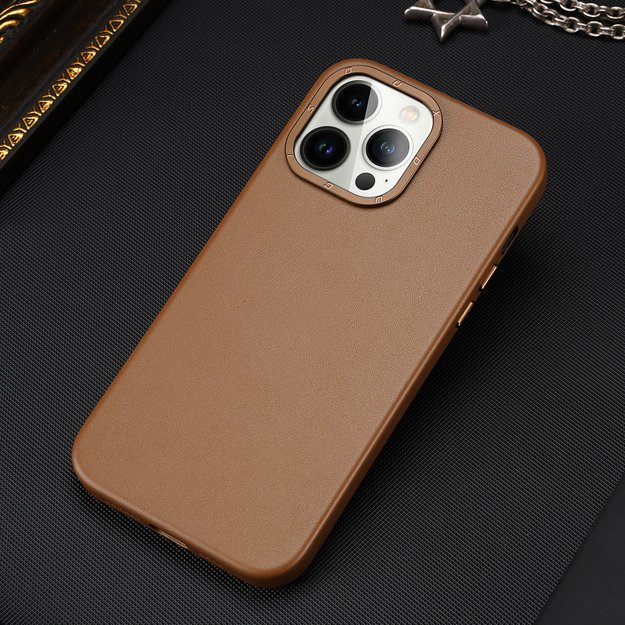Dux Ducis Grit Leather Case for iPhone 14 Pro Max Elegant Faux Leather Cover (MagSafe Compatible) Brown 20