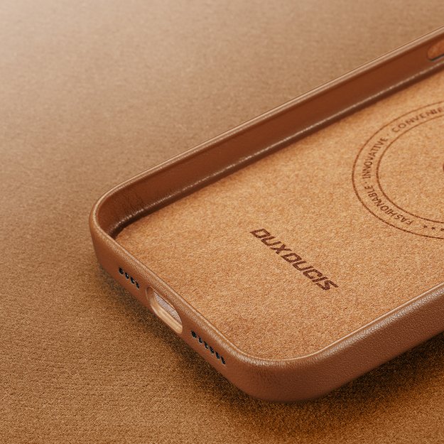 Dux Ducis Grit Leather Case for iPhone 14 Pro Max Elegant Faux Leather Cover (MagSafe Compatible) Brown 19