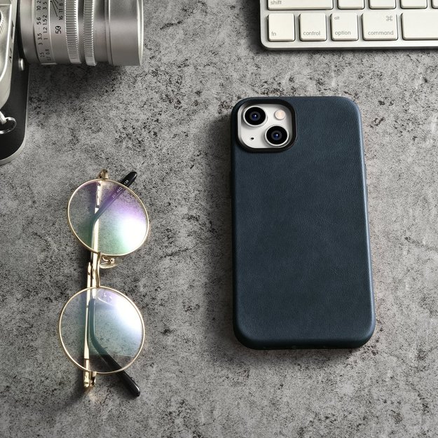 iCarer Oil Wax Premium Leather Case iPhone 14 Plus Magnetic Leather Case with MagSafe Dark Blue (WMI14220703-BU) 13
