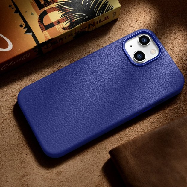 iCarer Litchi Premium Leather Case iPhone 14 Magnetic Leather Case with MagSafe Dark Blue (WMI14220709-DB) 7
