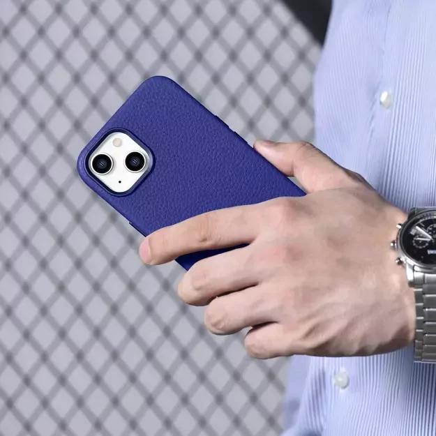 iCarer Litchi Premium Leather Case iPhone 14 Magnetic Leather Case with MagSafe Dark Blue (WMI14220709-DB) 36
