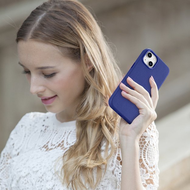 iCarer Litchi Premium Leather Case iPhone 14 Magnetic Leather Case with MagSafe Dark Blue (WMI14220709-DB) 13