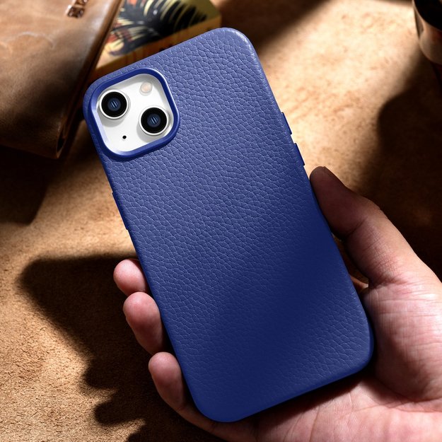 iCarer Litchi Premium Leather Case iPhone 14 Magnetic Leather Case with MagSafe Dark Blue (WMI14220709-DB) 8