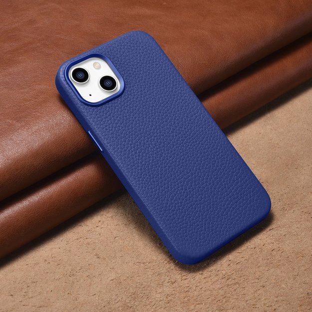 iCarer Litchi Premium Leather Case iPhone 14 Magnetic Leather Case with MagSafe Dark Blue (WMI14220709-DB) 5