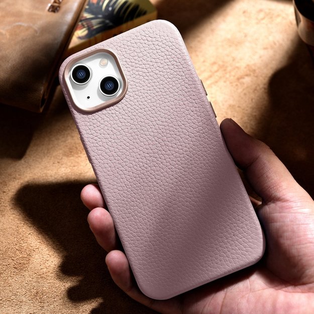 iCarer Litchi Premium Leather Case iPhone 14 Plus Magnetic Leather Case with MagSafe Pink (WMI14220711-PK) 37
