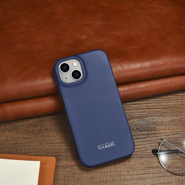 iCarer CE Premium Leather Folio Case iPhone 14 Plus Magnetic Flip Leather Folio Case MagSafe Blue (WMI14220715-BU) 21