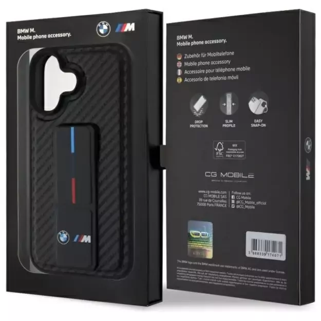BMW M Grip Stand Smooth and Carbon case for iPhone 16 - black 7