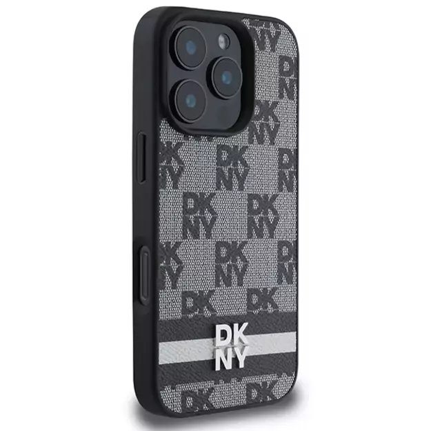 DKNY Checkered Pattern &amp  Printed Stripes case for iPhone 16 Pro - black 3