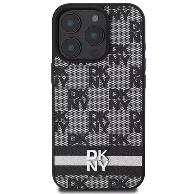 DKNY Checkered Pattern &amp  Printed Stripes case for iPhone 16 Pro - black 2