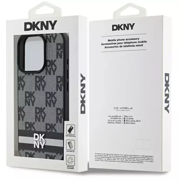 DKNY Checkered Pattern &amp  Printed Stripes case for iPhone 16 Pro - black 7