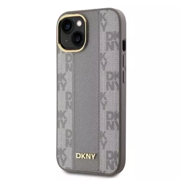 DKNY Leather Checkered Mono Pattern MagSafe iPhone 14 Case - Beige 2
