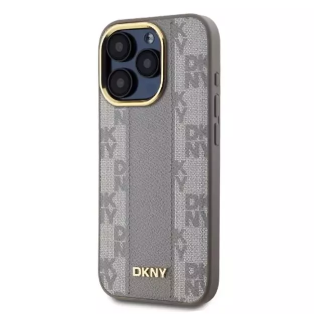 DKNY Leather Checkered Mono Pattern MagSafe iPhone 15 Pro Max Case - Beige 2