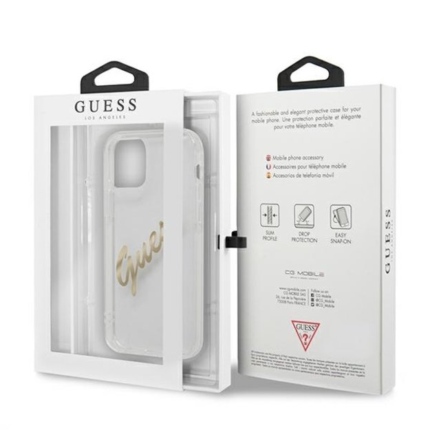 Guess GUHCP12MKTRSVGO iPhone 12/12 Pro 6.1&quot  Transparent hardcase Vintage Script Gold 14