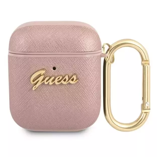 Guess GUA2SASMP AirPods cover pink/pink Saffiano Script Metal Collection