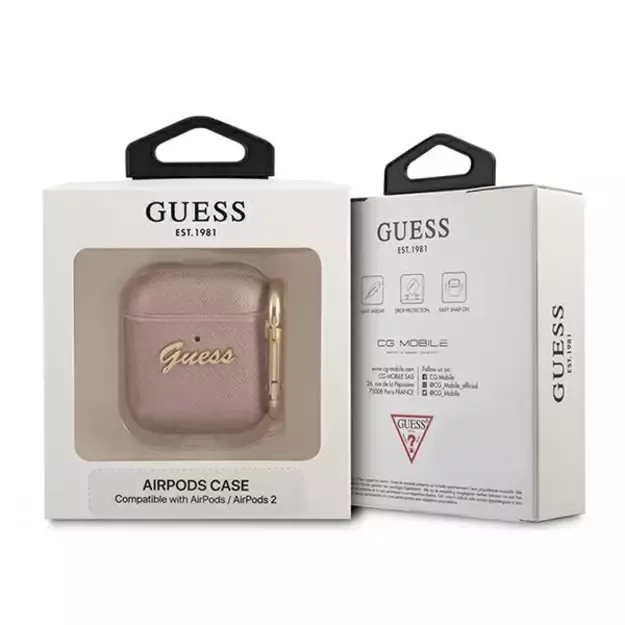 Guess GUA2SASMP AirPods cover pink/pink Saffiano Script Metal Collection 2