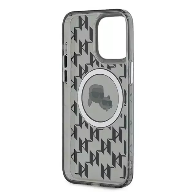 Karl Lagerfeld IML Monogram Karl &amp  Choupette Head MagSafe iPhone 15 Pro Case - Black 14