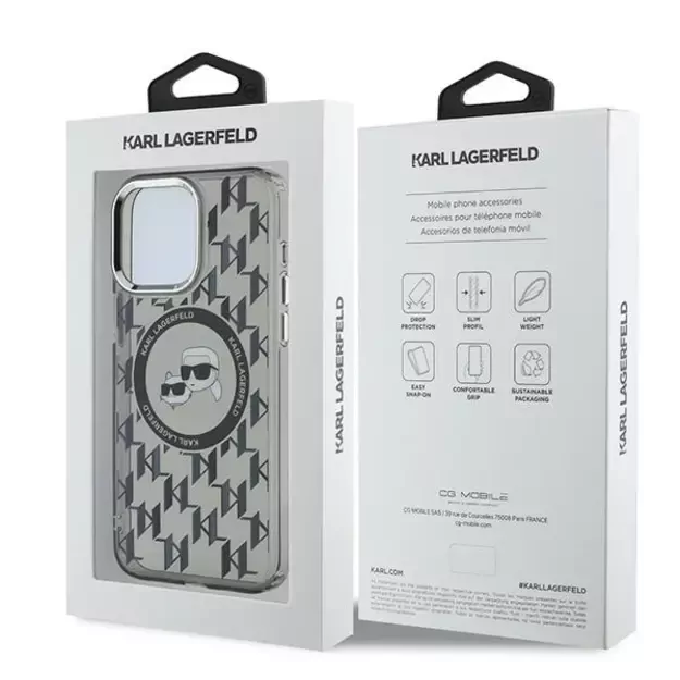 Karl Lagerfeld IML Monogram Karl &amp  Choupette Head MagSafe iPhone 15 Pro Case - Black 8