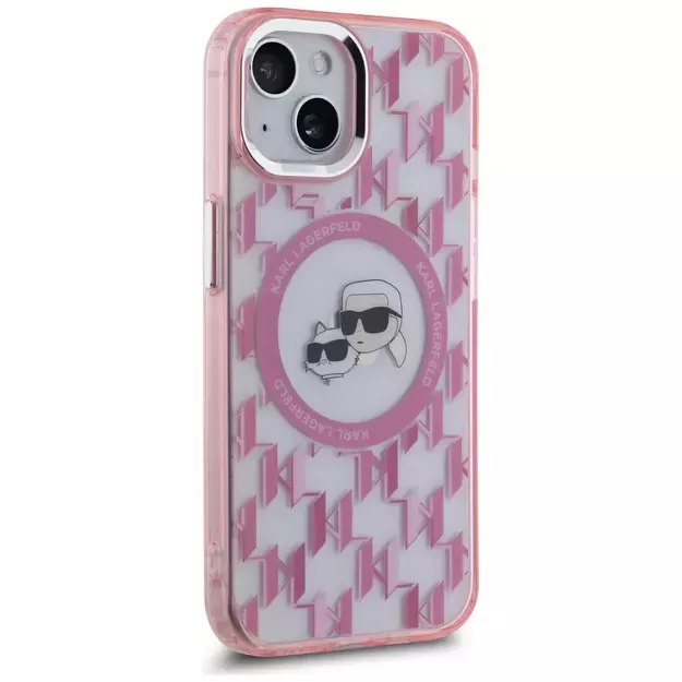 Karl Lagerfeld IML Monogram Karl &amp  Choupette Head MagSafe iPhone 15 Case - Pink 3