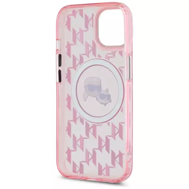 Karl Lagerfeld IML Monogram Karl &amp  Choupette Head MagSafe iPhone 15 Case - Pink 6